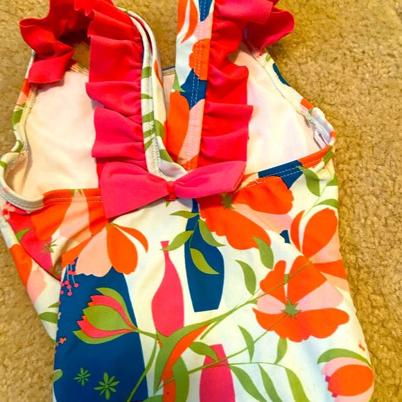 Ruffle Butts Pink and Coral Floral Swimsuit - Picture 7 of 11